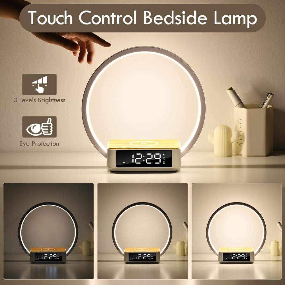 Bedside Wireless Charging Night Light Integrated Smart Clock Desk Lamp with Wireless Phone Charger - Universal Multifunctional