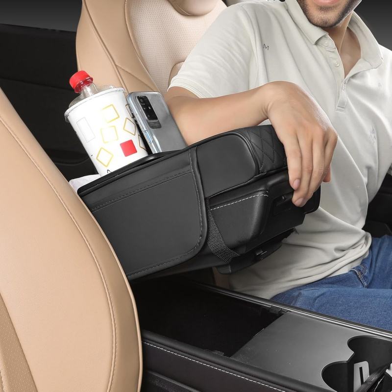 Car armrest box booster mat, car center armrest box mat, tissue box storage bag, cup holder, four-in-one
