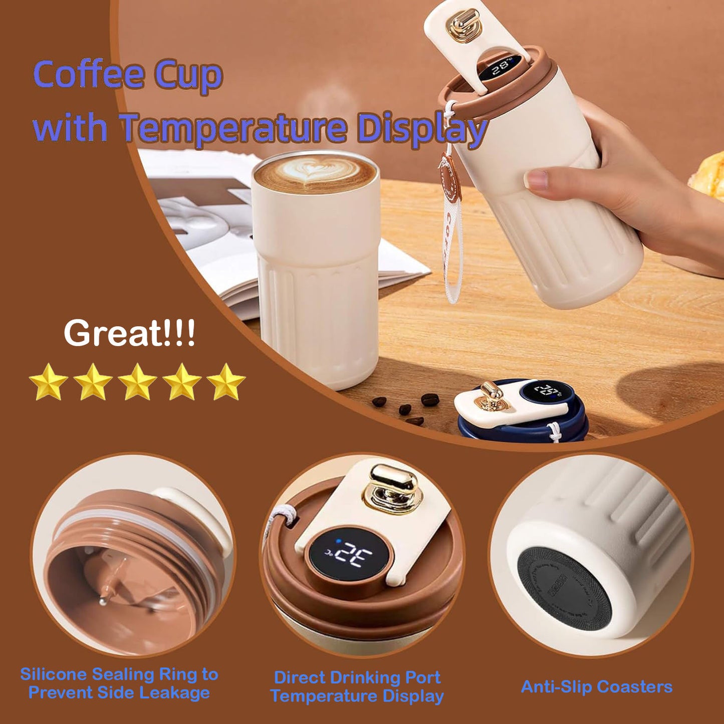 Simple 316 stainless steel car vacuum insulated coffee cup, suitable for men and women, high-value portable water bottle 450ml