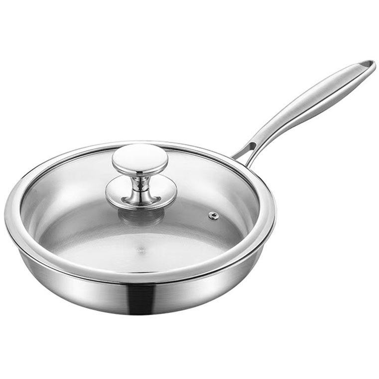 304 Stainless Steel Food-Grade Non-Stick Frying Pan — Thickened 3-Ply Composite Metal Steak Pan & Uncoated Wok — Gas Stove Compatible