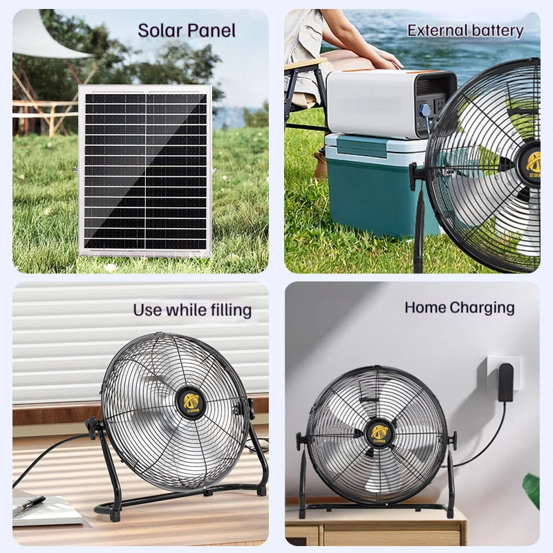 Solar-Powered Charging Fan — Industrial & Home Use, High-Power Airflow, Portable Floor Fan for Camping (Ground-Hugging Design)