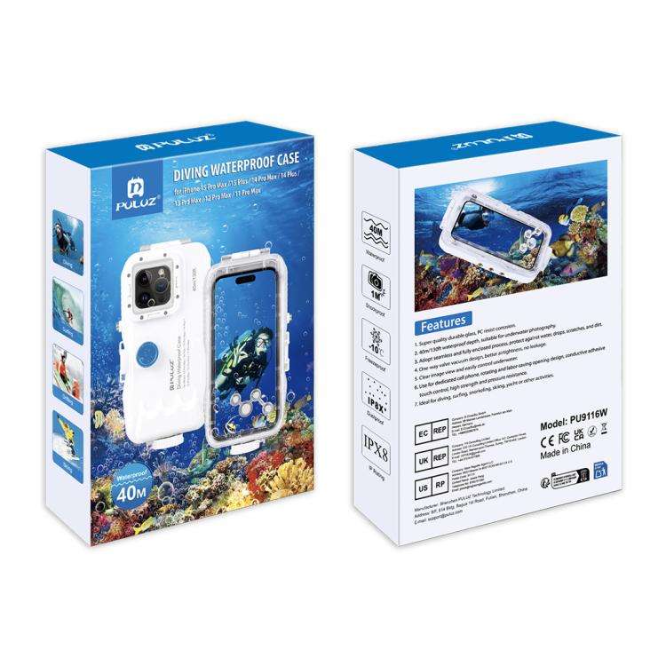 PULUZ Diving Case for iPhone 16 / 15 Pro Max — 40-Meter Sealed Waterproof Housing