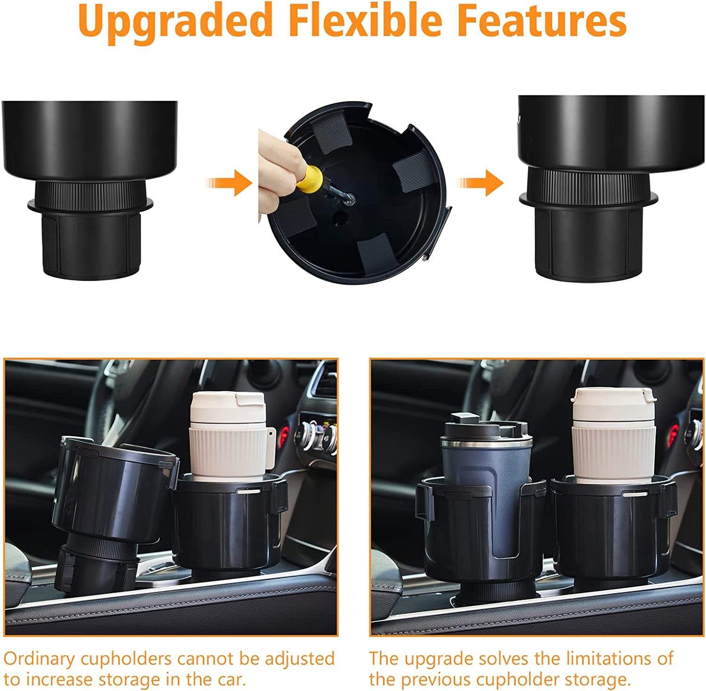 2-in-1 Car Cup Holder, Multifunctional Car Cup Holder, Phone Holder, Extra Large Car Cup and Beverage Holder