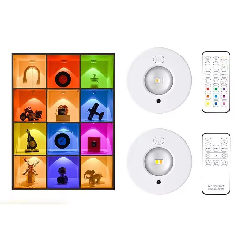 Rechargeable LED spotlight, cabinet light, magnetic wardrobe/wine cabinet light, wire-free large peephole light, remote control RGB ice hockey light