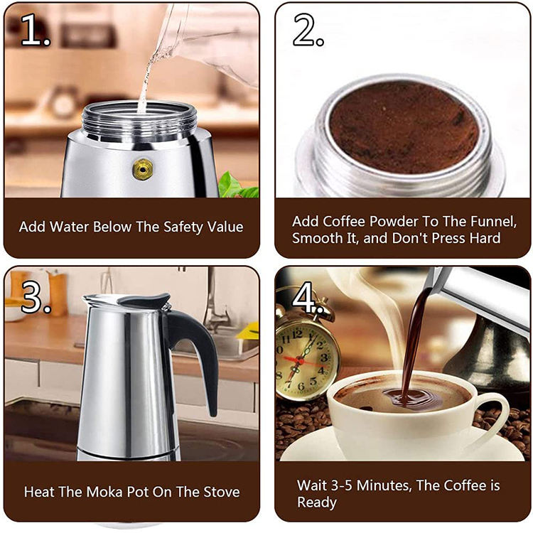 Italian Moka Pot, Stainless Steel Home Moka Coffee Maker, Coffee Brewing Equipment