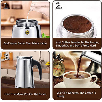 Italian Moka Pot, Stainless Steel Home Moka Coffee Maker, Coffee Brewing Equipment