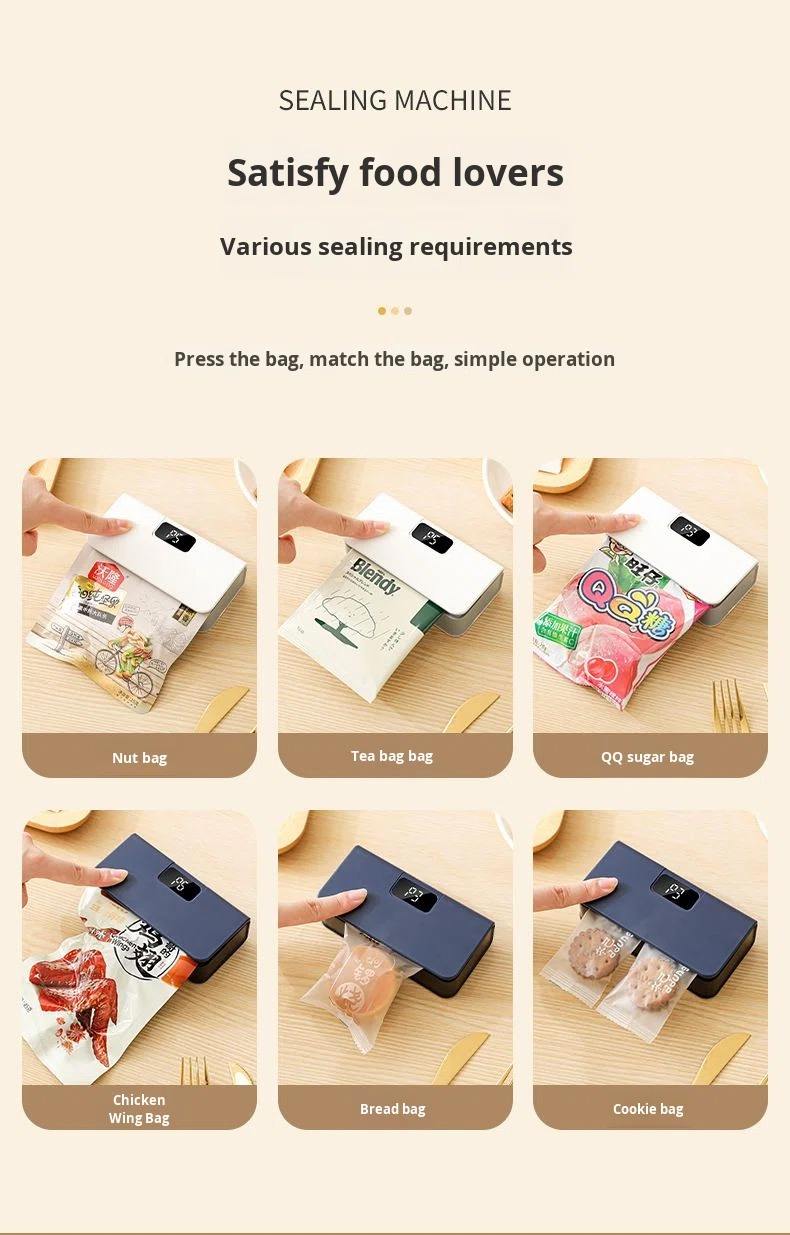 Mini rechargeable sealing machine, small hanging bag coffee sealer, portable tea and snack sealer, manual hand-press type.