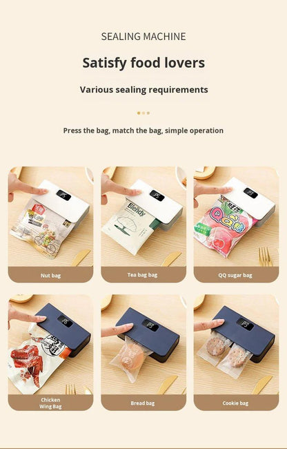 Mini rechargeable sealing machine, small hanging bag coffee sealer, portable tea and snack sealer, manual hand-press type.