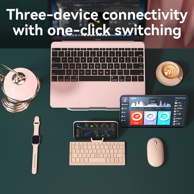 Bow-shaped mini foldable Bluetooth keyboard with wireless charging and a 100-day standby time; suitable for mobile phones and laptops.