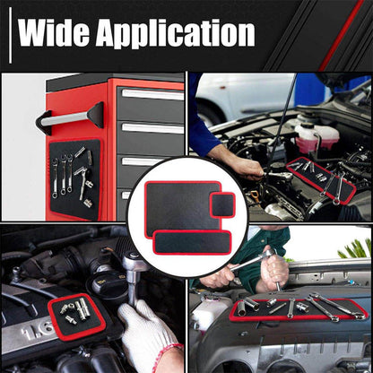3-Piece Magnetic Tool Mat Set — Magnetic Tool Organizer Mats (Red & Black) — Magnetic Leather-like Pads