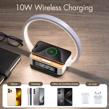 Bedside Wireless Charging Night Light Integrated Smart Clock Desk Lamp with Wireless Phone Charger - Universal Multifunctional