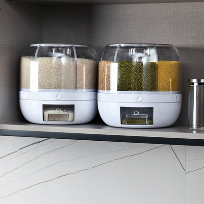 Rotating Grain Bucket Rice Dispenser 6-Grid Kitchen Rotating Dry Grain Food Storage Container
