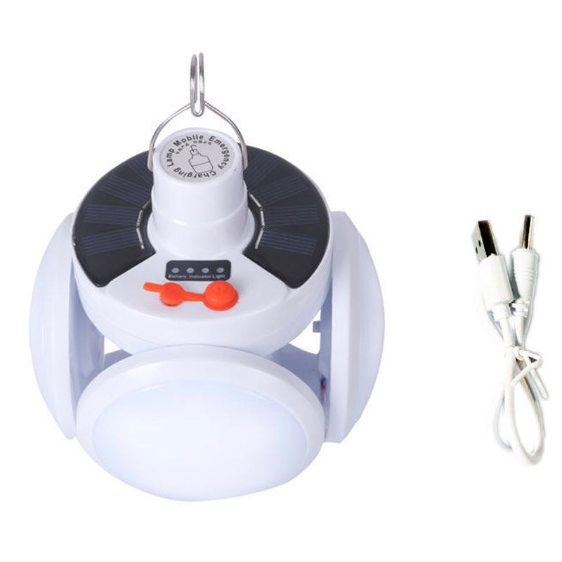 Solar-powered rechargeable soccer ball light, long-lasting rechargeable camping light, five-sided luminous multi-functional folding household emergency bulb light.