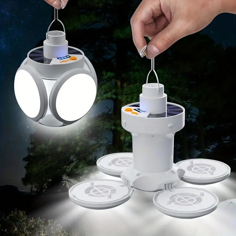 Solar-powered rechargeable soccer ball light, long-lasting rechargeable camping light, five-sided luminous multi-functional folding household emergency bulb light.