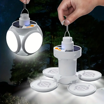 Solar-powered rechargeable soccer ball light, long-lasting rechargeable camping light, five-sided luminous multi-functional folding household emergency bulb light.