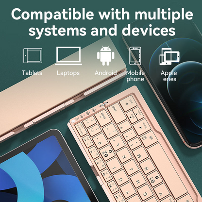 Bow-shaped mini foldable Bluetooth keyboard with wireless charging and a 100-day standby time; suitable for mobile phones and laptops.