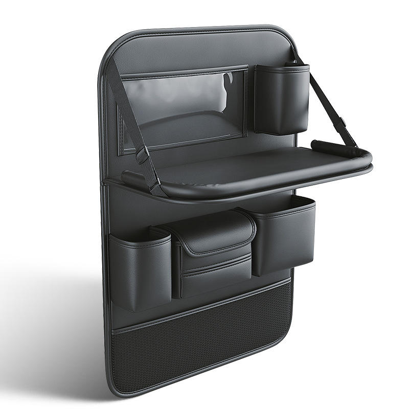 Multifunctional genuine leather car seat storage bag, foldable dining table hanging organizer, car seat backrest