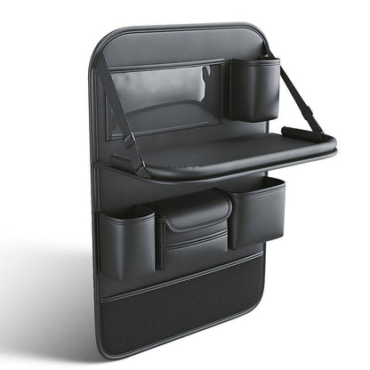 Multifunctional genuine leather car seat storage bag, foldable dining table hanging organizer, car seat backrest