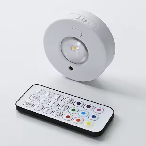 Rechargeable LED spotlight, cabinet light, magnetic wardrobe/wine cabinet light, wire-free large peephole light, remote control RGB ice hockey light