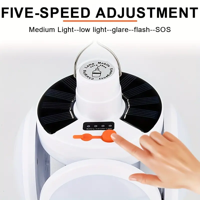 Solar-powered rechargeable soccer ball light, long-lasting rechargeable camping light, five-sided luminous multi-functional folding household emergency bulb light.