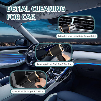 Cordless car vacuum cleaner with both vacuuming and blowing functions, suitable for both home and car use, with powerful suction.