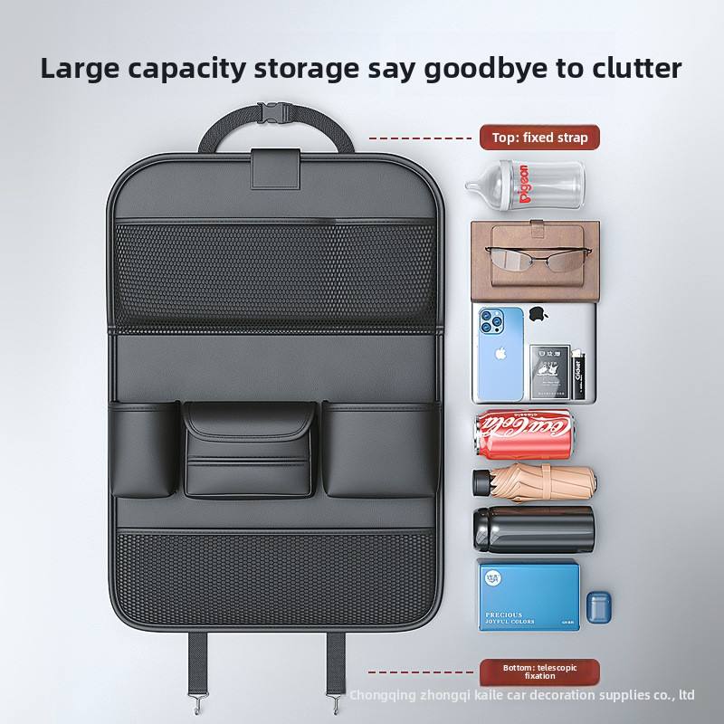 Multifunctional genuine leather car seat storage bag, foldable dining table hanging organizer, car seat backrest