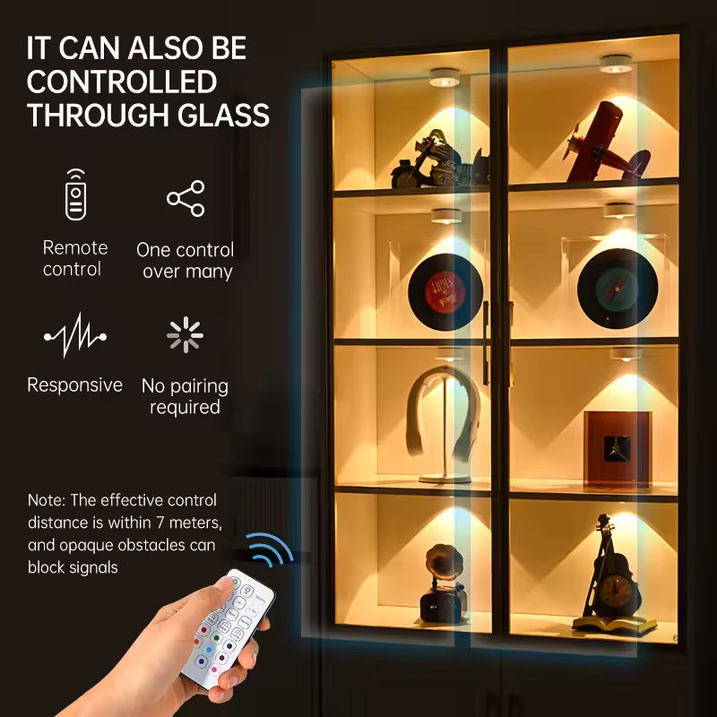 Rechargeable LED spotlight, cabinet light, magnetic wardrobe/wine cabinet light, wire-free large peephole light, remote control RGB ice hockey light