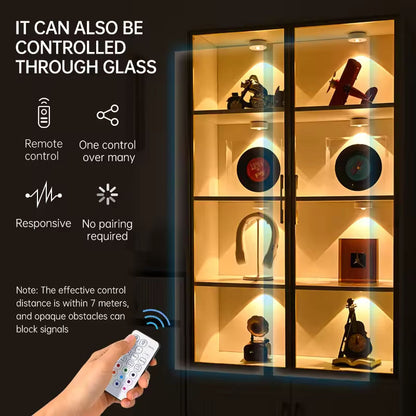 Rechargeable LED spotlight, cabinet light, magnetic wardrobe/wine cabinet light, wire-free large peephole light, remote control RGB ice hockey light