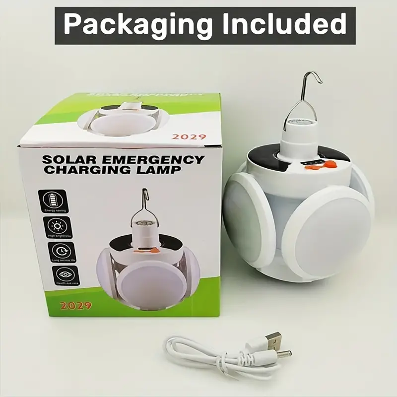 Solar-powered rechargeable soccer ball light, long-lasting rechargeable camping light, five-sided luminous multi-functional folding household emergency bulb light.