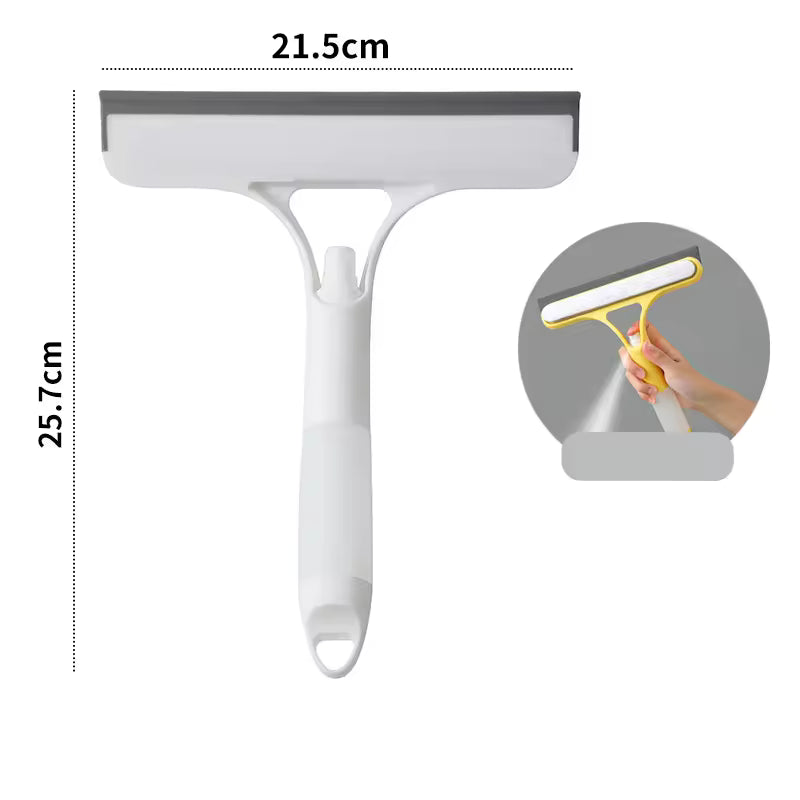 Multifunctional household glass cleaner with rubber felt brush, double-sided mirror brush and scraper, includes spray bottle, 3-in-1 glass scraper