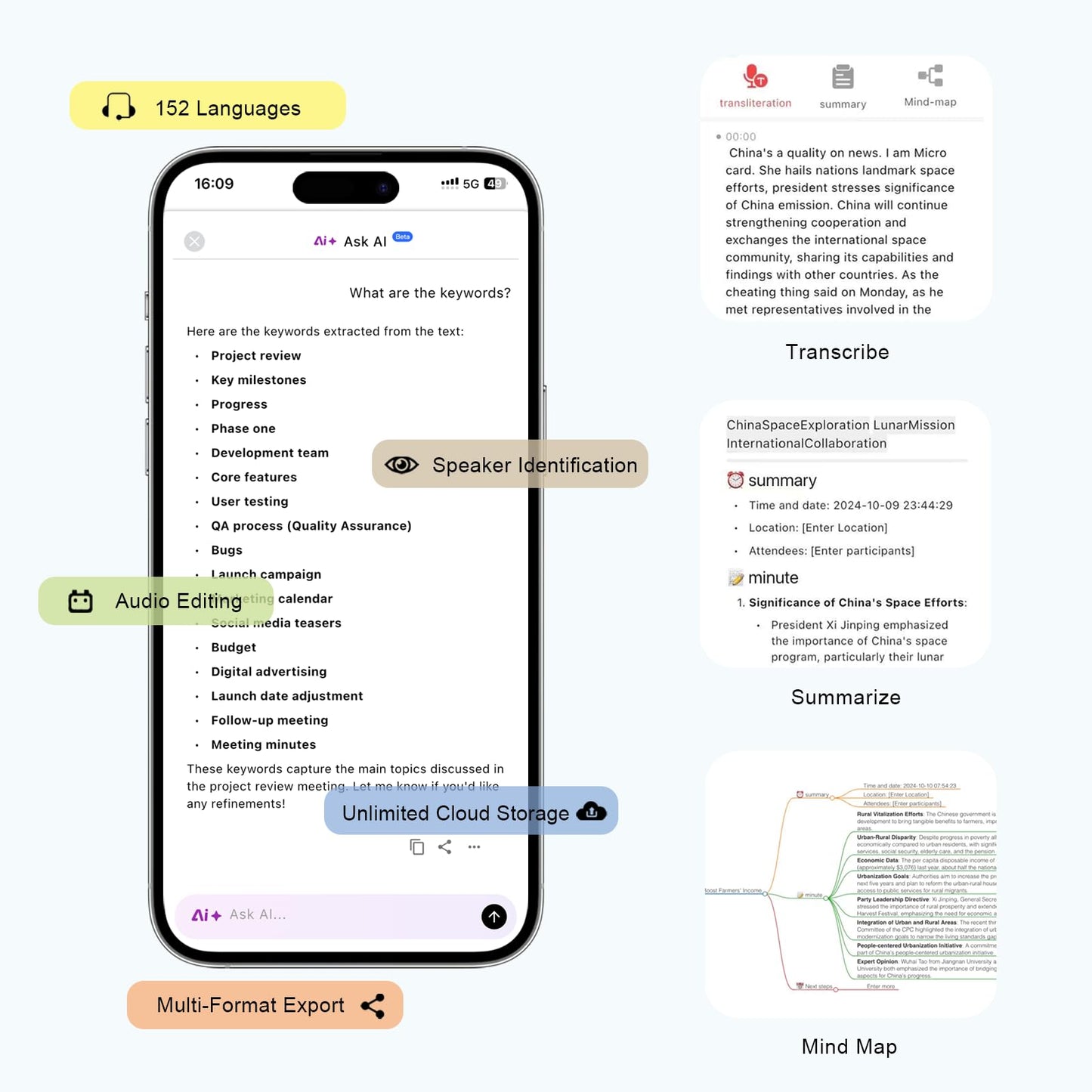 AI Voice Recorder w/Case, AI Note Taker & App Control, AI Transcription and Summary, Noise Cancellation, 152 Languages, 64GB Digital Audio Recorder for Meetings, Lectures & Calls
