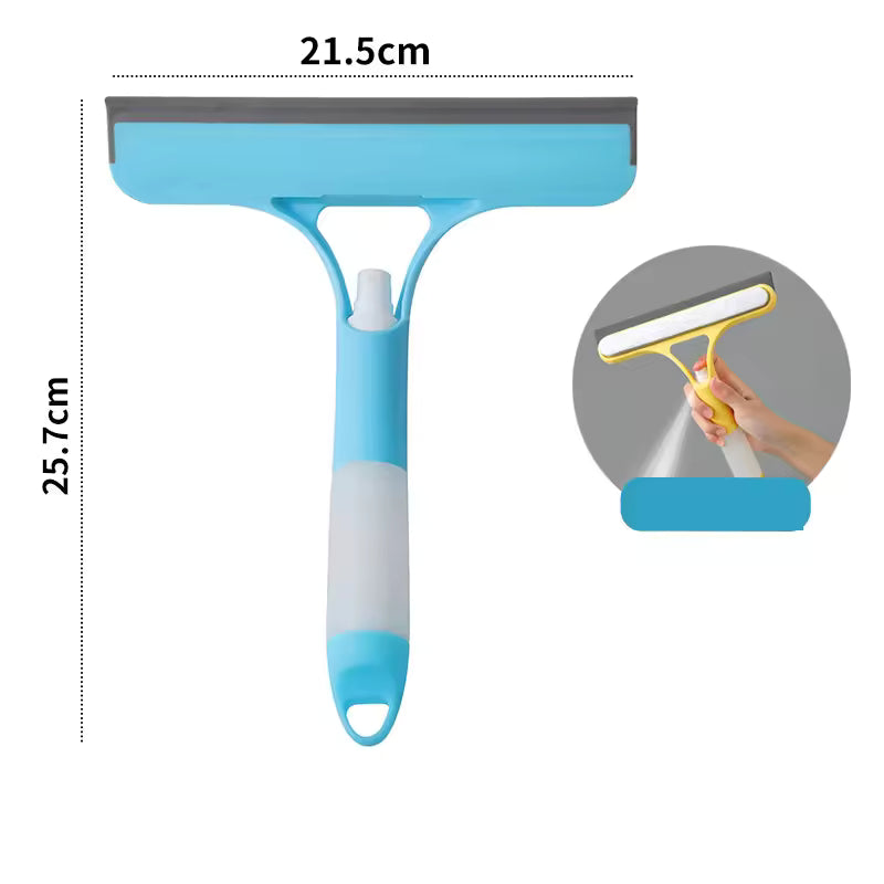 Multifunctional household glass cleaner with rubber felt brush, double-sided mirror brush and scraper, includes spray bottle, 3-in-1 glass scraper