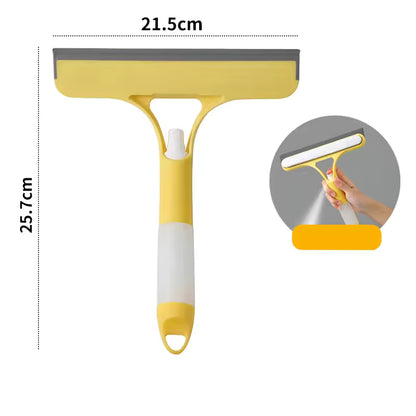 Multifunctional household glass cleaner with rubber felt brush, double-sided mirror brush and scraper, includes spray bottle, 3-in-1 glass scraper