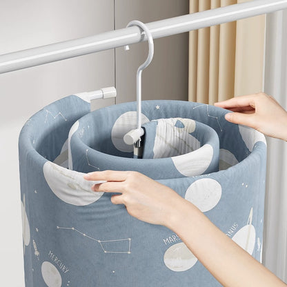 Stainless steel spiral clothes drying rack, large round rotating for home use, for drying quilts, sheets, and duvet covers.