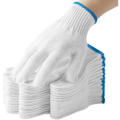Men's Cotton Work Gloves — Heavy-Duty, Wear-Resistant, Thickened, and Non-Slip — Pure White, Breathable Safety Gloves for Construction Sites and Manual Labor