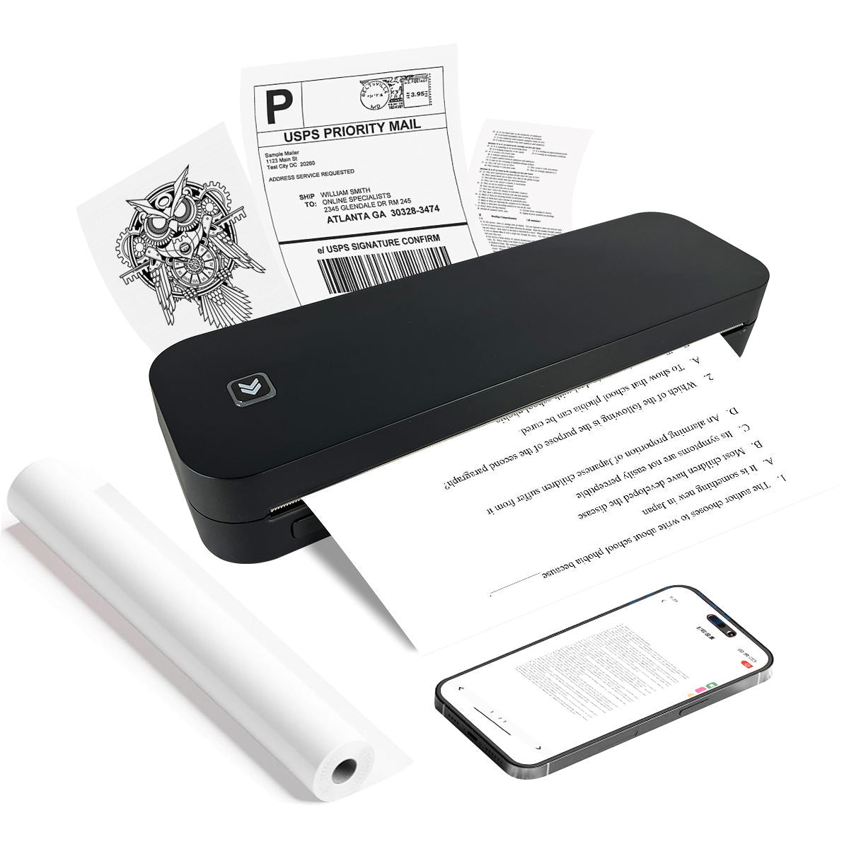 Home A4 Portable Printer, OEM Bluetooth Inkless Document/Exam Paper Self-adhesive Thermal Printer