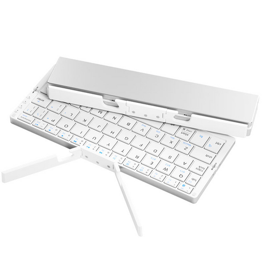 Bow-shaped mini foldable Bluetooth keyboard with wireless charging and a 100-day standby time; suitable for mobile phones and laptops.