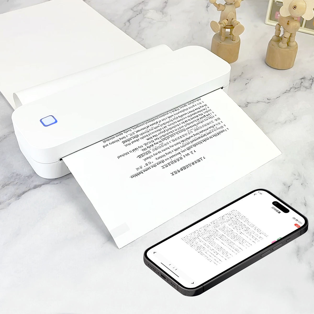 Home A4 Portable Printer, OEM Bluetooth Inkless Document/Exam Paper Self-adhesive Thermal Printer